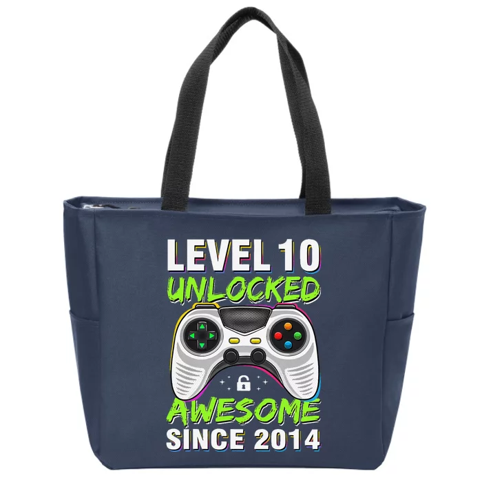 Level 10 Unlocked Awesome Since 2014 10th Birthday Gaming Zip Tote Bag