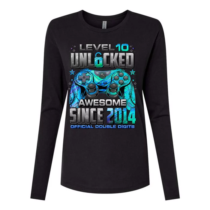 Level 10 Unlocked Awesome Since 2014 10th Birthday Gaming Womens Cotton Relaxed Long Sleeve T-Shirt