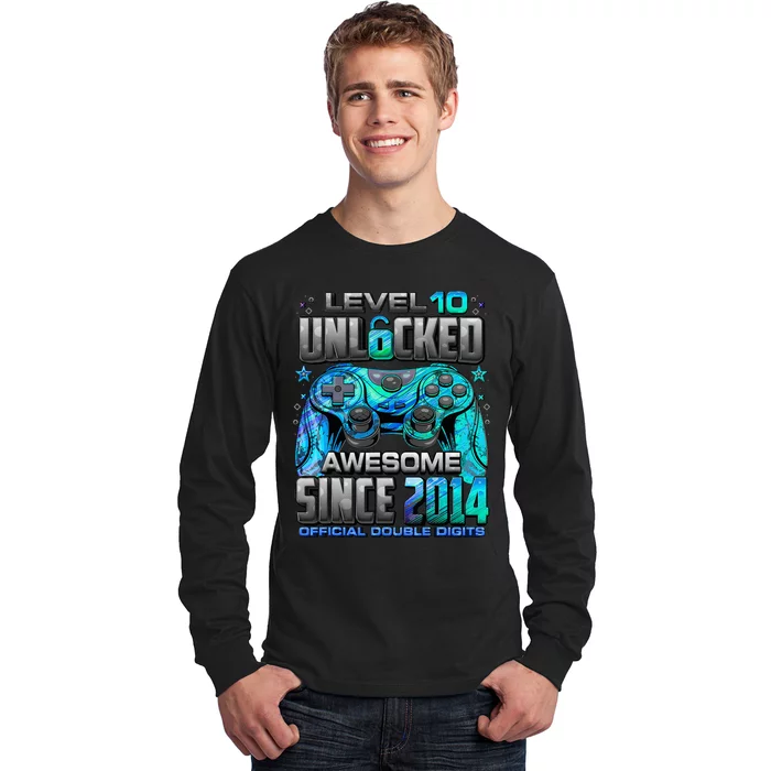 Level 10 Unlocked Awesome Since 2014 10th Birthday Gaming Long Sleeve Shirt