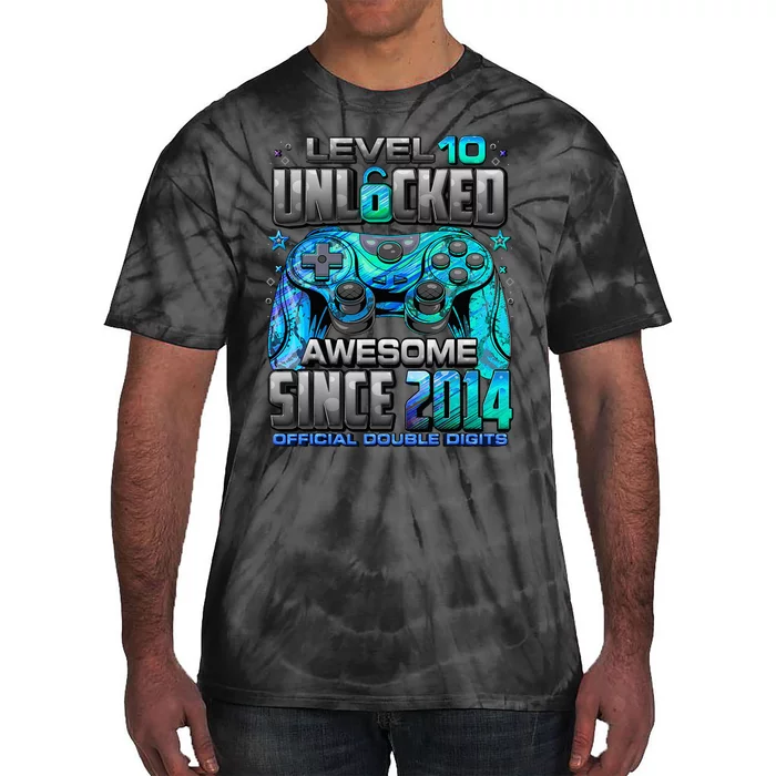 Level 10 Unlocked Awesome Since 2014 10th Birthday Gaming Tie-Dye T-Shirt