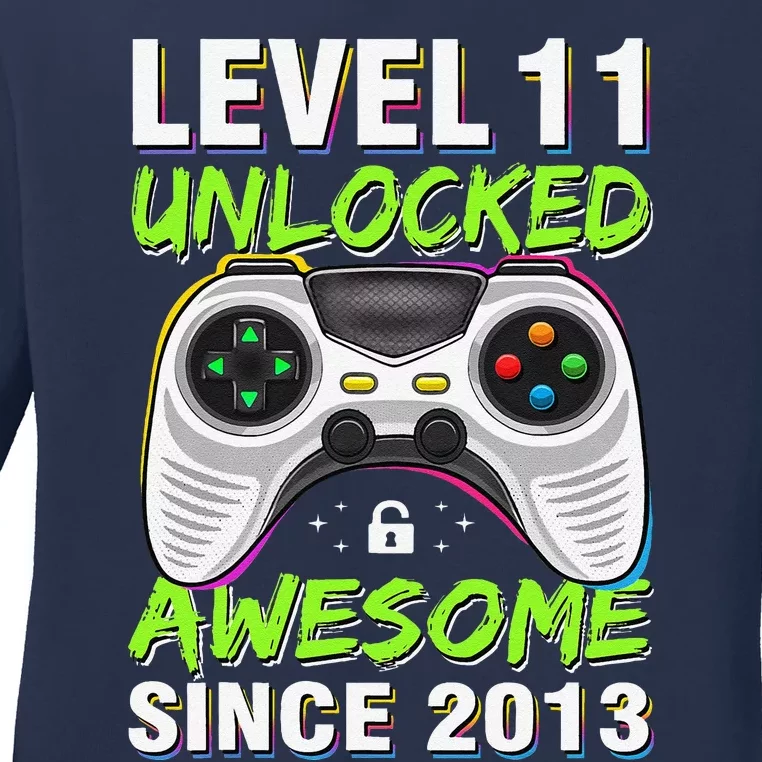 Level 11 Unlocked Awesome Since 2013 11th Birthday Gaming Ladies Long Sleeve Shirt