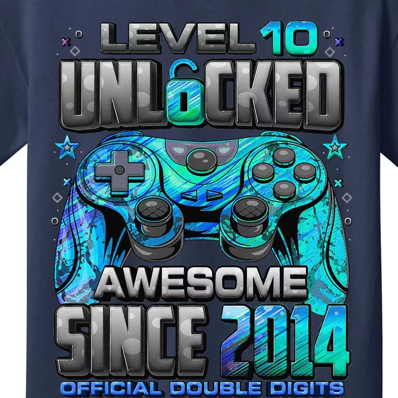 Level 10 Unlocked Awesome Since 2014 10th Birthday Gaming Kids T-Shirt