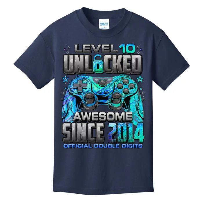 Level 10 Unlocked Awesome Since 2014 10th Birthday Gaming Kids T-Shirt