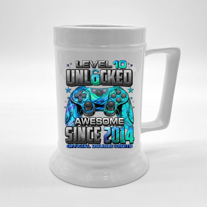 Level 10 Unlocked Awesome Since 2014 10th Birthday Gaming Front & Back Beer Stein