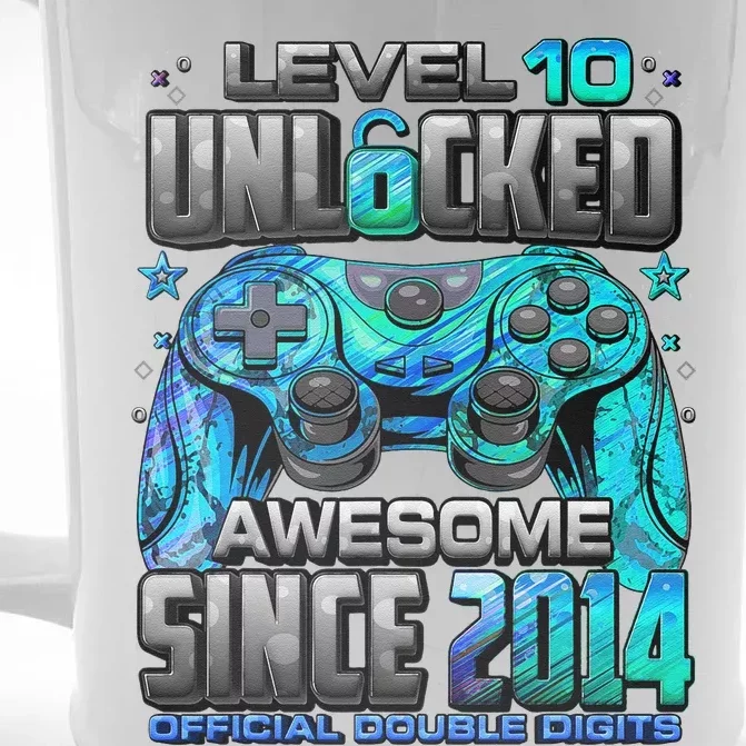 Level 10 Unlocked Awesome Since 2014 10th Birthday Gaming Front & Back Beer Stein