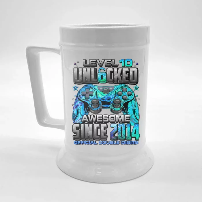 Level 10 Unlocked Awesome Since 2014 10th Birthday Gaming Front & Back Beer Stein