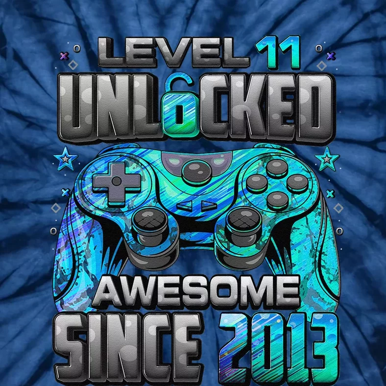 Level 11 Unlocked Awesome Since 2013 11th Birthday Gaming Tie-Dye T-Shirt