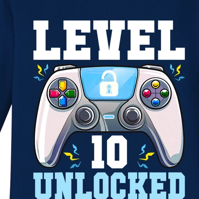 Level 10 Unlocked Video Game 10th Birthday Gamer Cool Gift Baby Long Sleeve Bodysuit