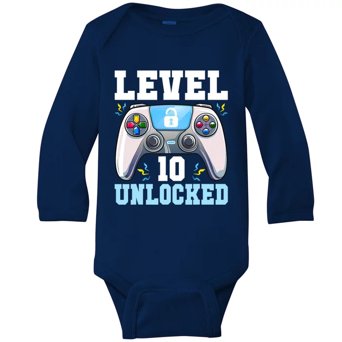 Level 10 Unlocked Video Game 10th Birthday Gamer Cool Gift Baby Long Sleeve Bodysuit