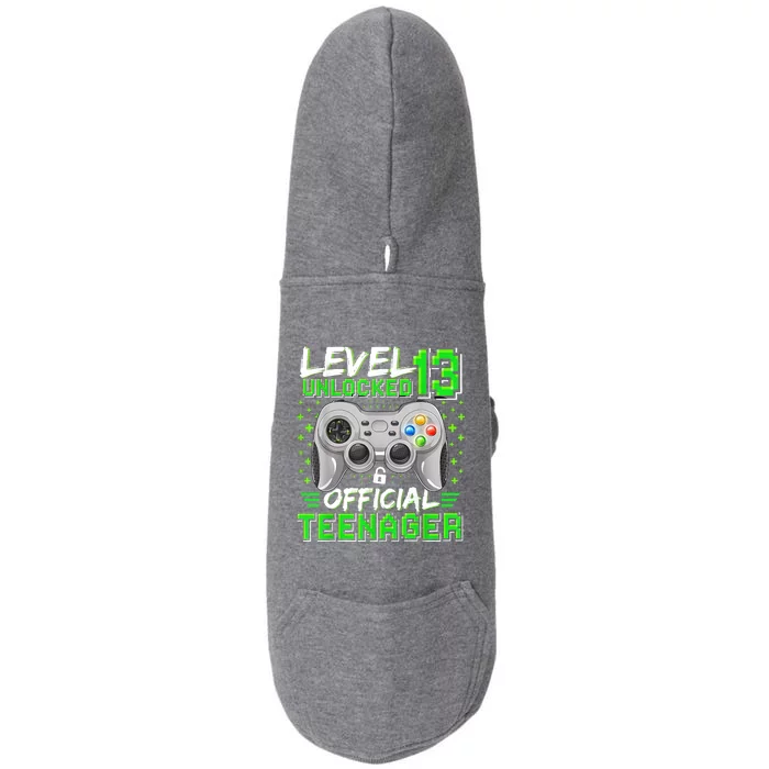 Level 13 Unlocked Teenager 13th Birthday Gamer Doggie 3-End Fleece Hoodie