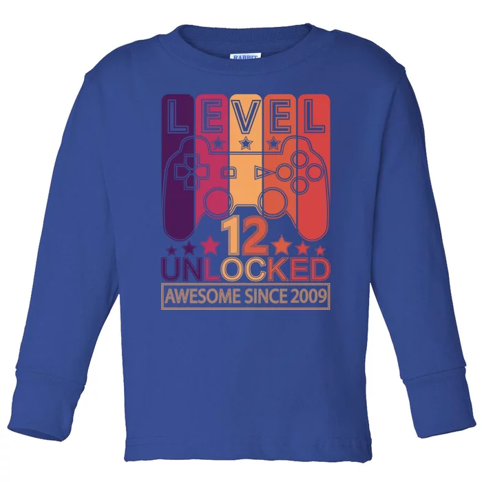 Level 12 Unlocked Awesome Since 2009 Gamer Gift Toddler Long Sleeve Shirt