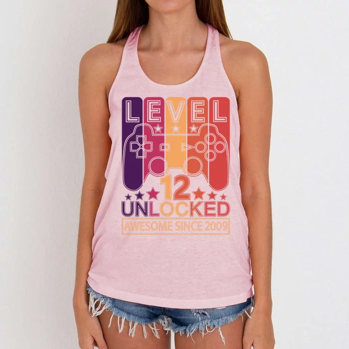 Level 12 Unlocked Awesome Since 2009 Gamer Gift Women's Knotted Racerback Tank