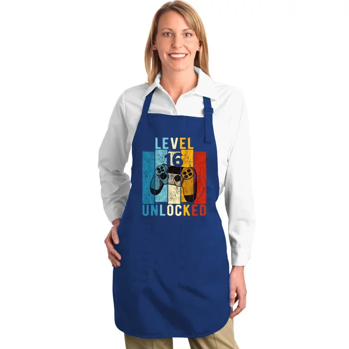 Level 16 Unlocked Video Gamer 16 Year Old 16th Birthday Gift Full-Length Apron With Pocket