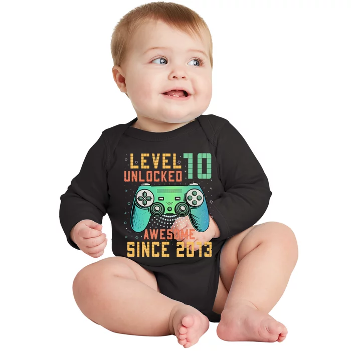 Level 10 Unlocked 10th Birthday 10 Year Old Boy Gifts Gamer Baby Long Sleeve Bodysuit