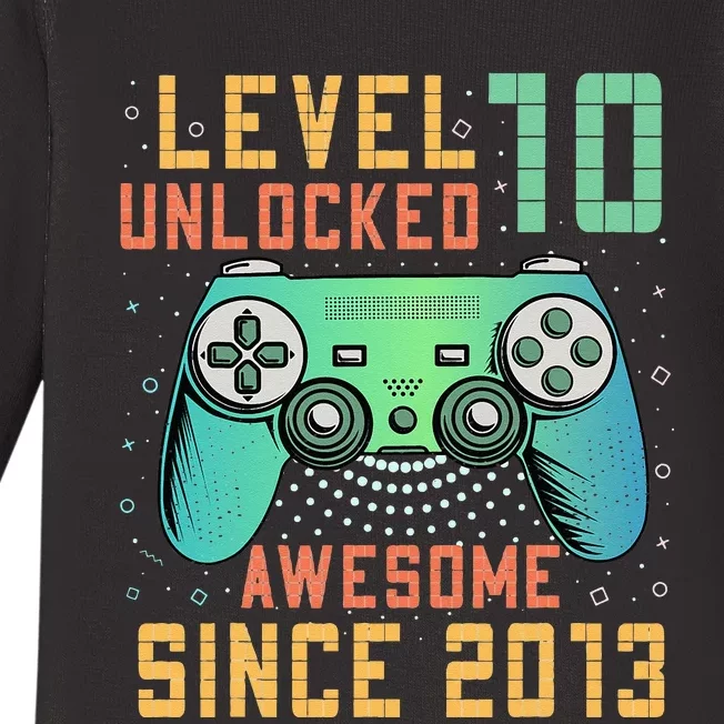 Level 10 Unlocked 10th Birthday 10 Year Old Boy Gifts Gamer Baby Long Sleeve Bodysuit