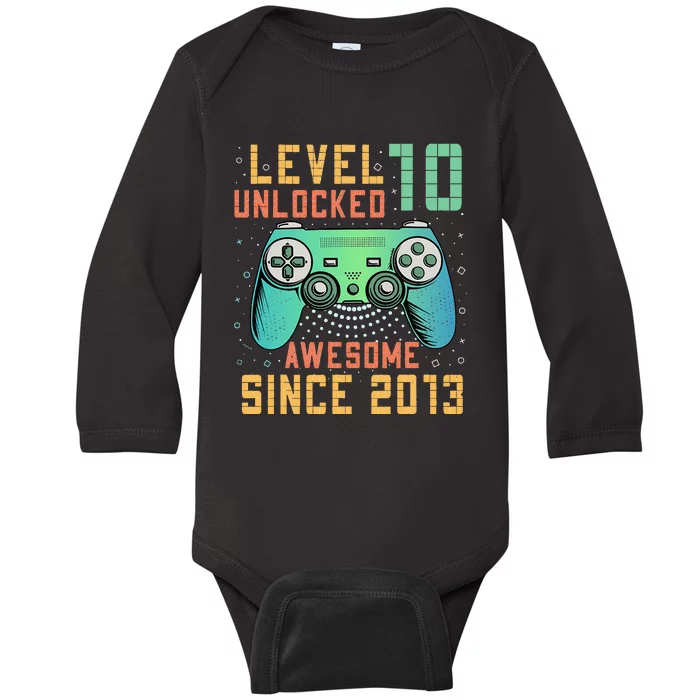 Level 10 Unlocked 10th Birthday 10 Year Old Boy Gifts Gamer Baby Long Sleeve Bodysuit