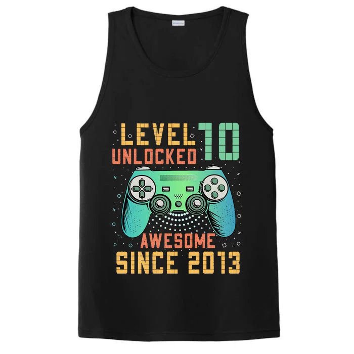 Level 10 Unlocked 10th Birthday 10 Year Old Boy Gifts Gamer Performance Tank