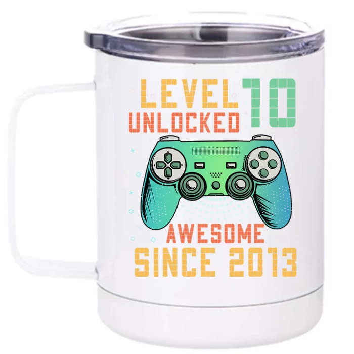 Level 10 Unlocked 10th Birthday 10 Year Old Boy Gifts Gamer Front & Back 12oz Stainless Steel Tumbler Cup