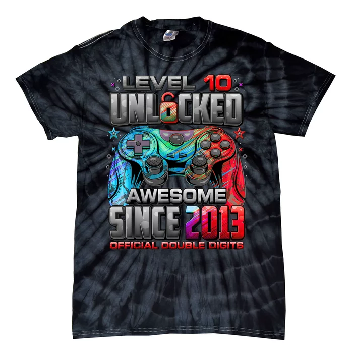 Level 10 Unlocked Awesome Since 2013 10th Birthday Gaming Tie-Dye T-Shirt