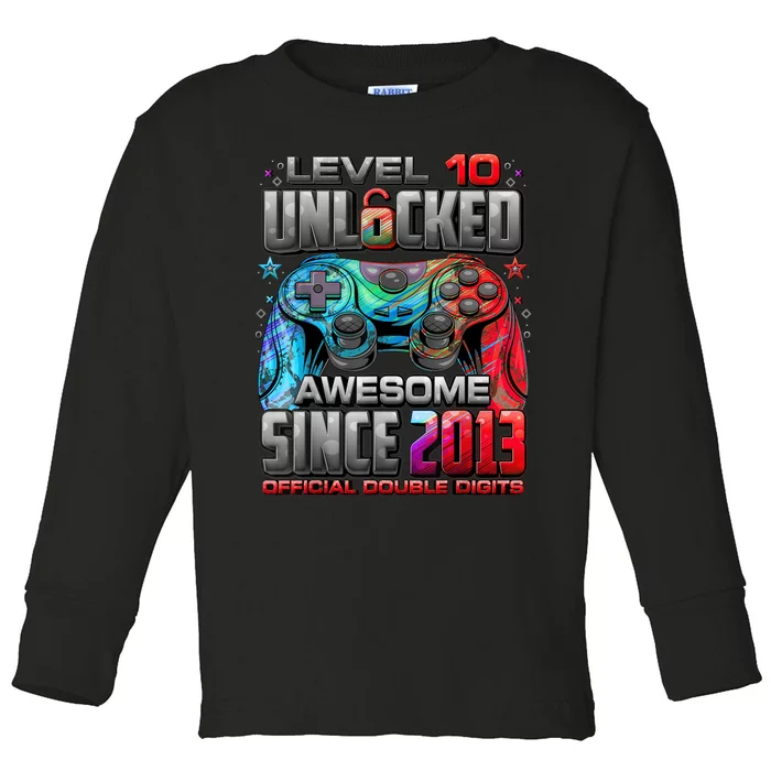 Level 10 Unlocked Awesome Since 2013 10th Birthday Gaming Toddler Long Sleeve Shirt