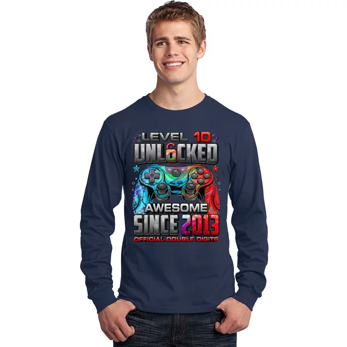 Level 10 Unlocked Awesome Since 2013 10th Birthday Gaming Long Sleeve Shirt