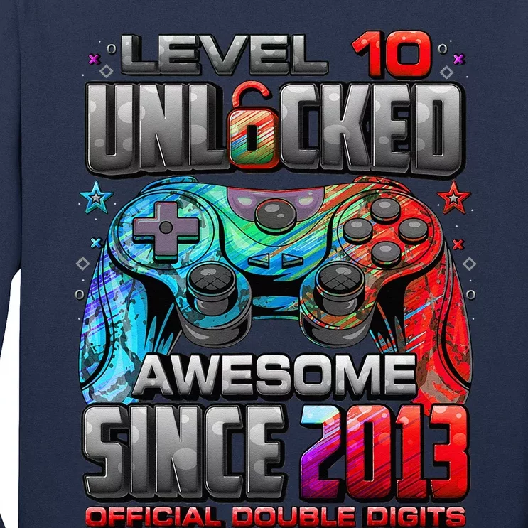 Level 10 Unlocked Awesome Since 2013 10th Birthday Gaming Long Sleeve Shirt