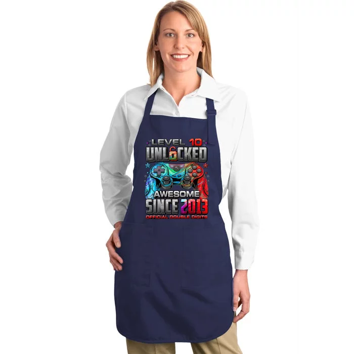 Level 10 Unlocked Awesome Since 2013 10th Birthday Gaming Full-Length Apron With Pocket