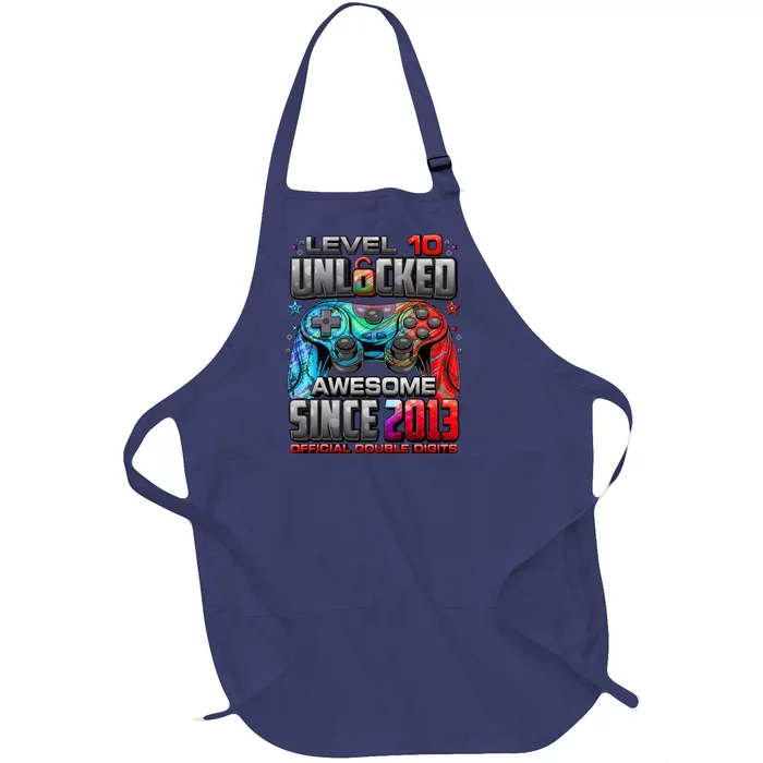 Level 10 Unlocked Awesome Since 2013 10th Birthday Gaming Full-Length Apron With Pocket