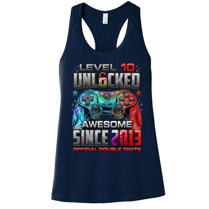 Level 10 Unlocked Awesome Since 2013 10th Birthday Gaming Women's Racerback Tank