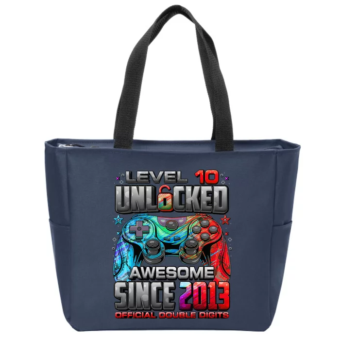 Level 10 Unlocked Awesome Since 2013 10th Birthday Gaming Zip Tote Bag