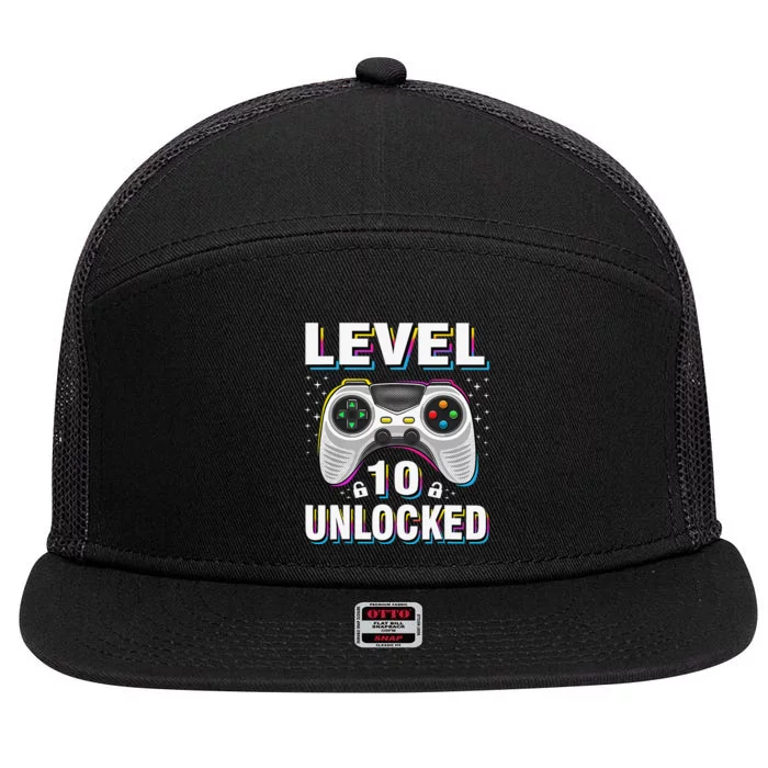 Level 10 Unlocked Video Game 10th Birthday Gamer Gifts Boys 7 Panel Mesh Trucker Snapback Hat