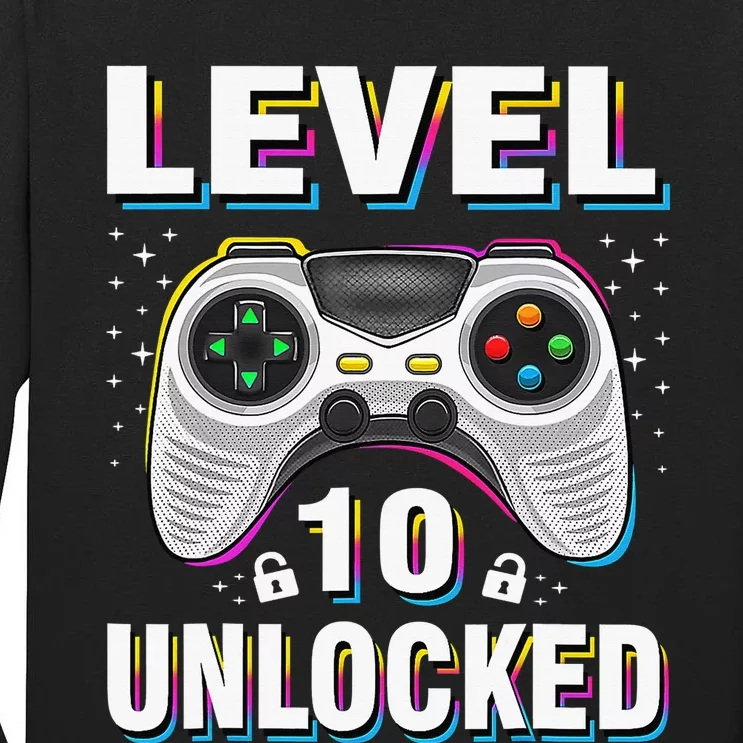 Level 10 Unlocked Video Game 10th Birthday Gamer Gifts Boys Tall Long Sleeve T-Shirt