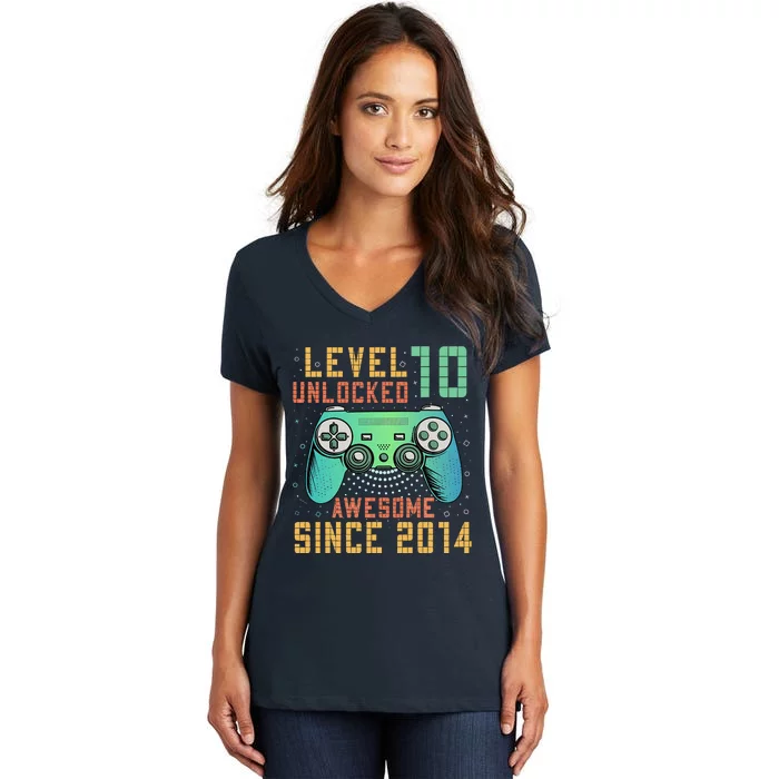 Level 10 Unlocked 10th Birthday 10 Year Old Gifts Gamer Bday Women's V-Neck T-Shirt