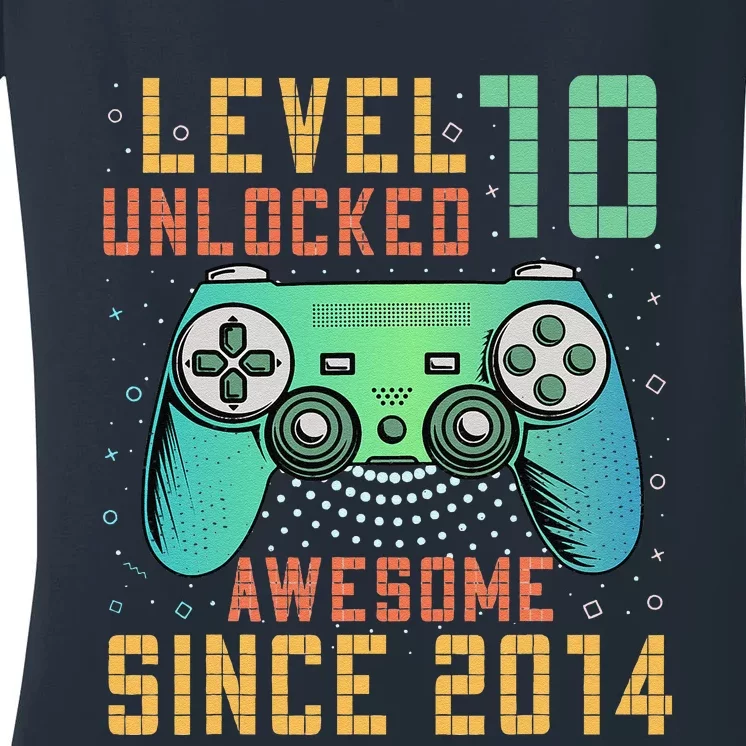 Level 10 Unlocked 10th Birthday 10 Year Old Gifts Gamer Bday Women's V-Neck T-Shirt