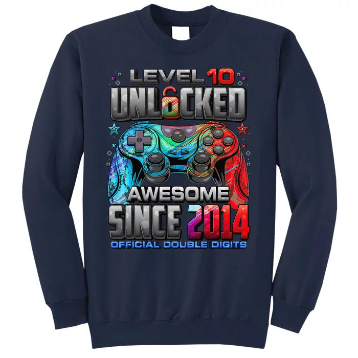 Level 10 Unlocked Awesome Since 2014 10th Birthday Gaming Tall Sweatshirt