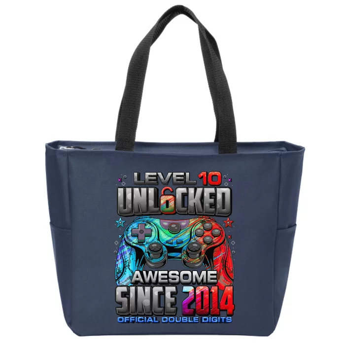 Level 10 Unlocked Awesome Since 2014 10th Birthday Gaming Zip Tote Bag