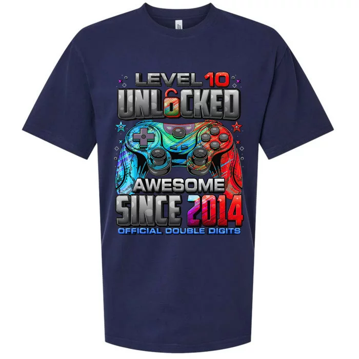 Level 10 Unlocked Awesome Since 2014 10th Birthday Gaming Sueded Cloud Jersey T-Shirt