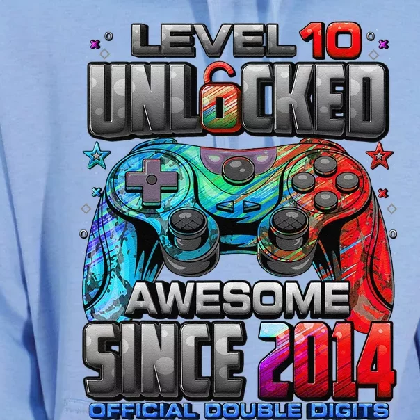 Level 10 Unlocked Awesome Since 2014 10th Birthday Gaming Unisex Surf Hoodie