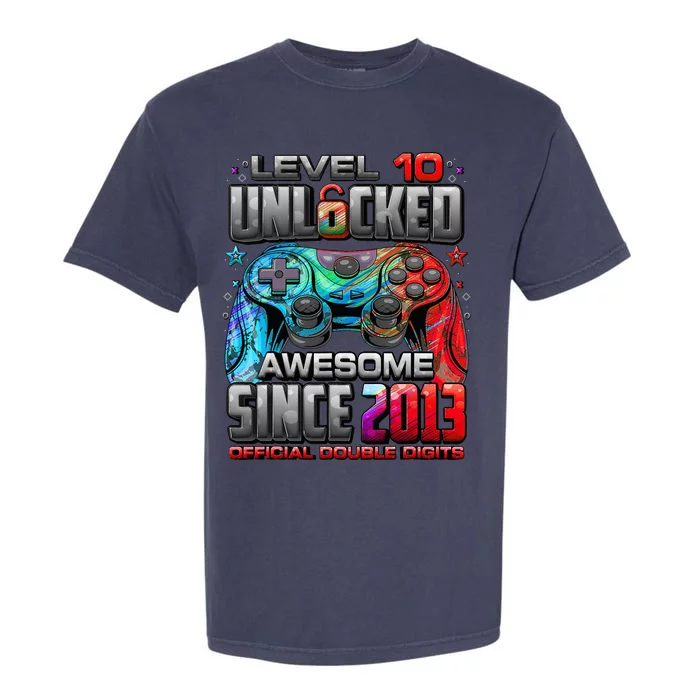 Level 10 Unlocked Awesome Since 2013 10th Birthday Gaming Garment-Dyed Heavyweight T-Shirt