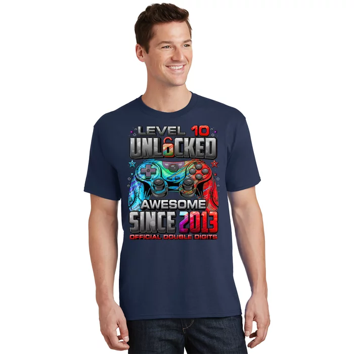 Level 10 Unlocked Awesome Since 2013 10th Birthday Gaming T-Shirt