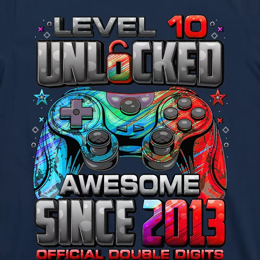 Level 10 Unlocked Awesome Since 2013 10th Birthday Gaming T-Shirt