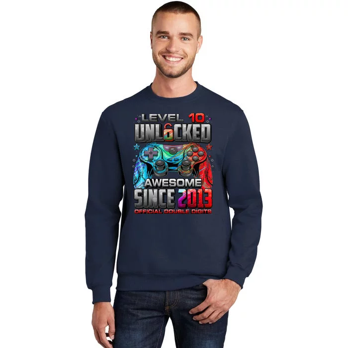 Level 10 Unlocked Awesome Since 2013 10th Birthday Gaming Tall Sweatshirt