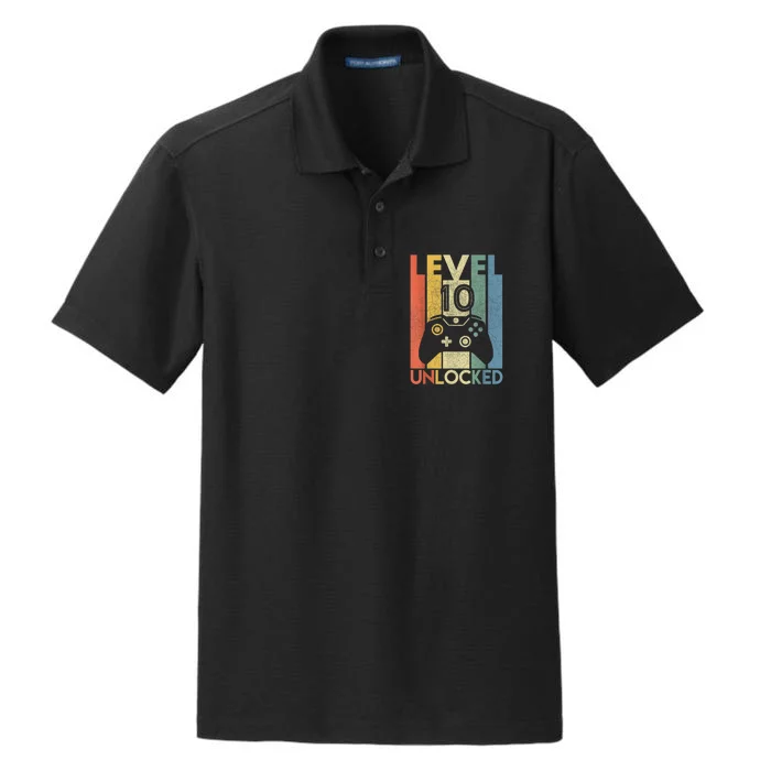 Level 10 Unlocked Shirt Funny Video Gamer 10th Birthday Gift Dry Zone Grid Performance Polo