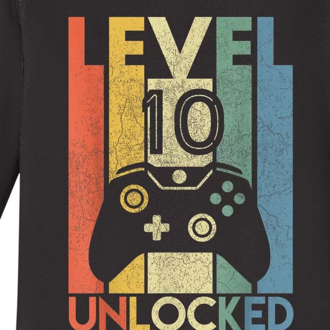 Level 10 Unlocked Shirt Funny Video Gamer 10th Birthday Gift Baby Long Sleeve Bodysuit