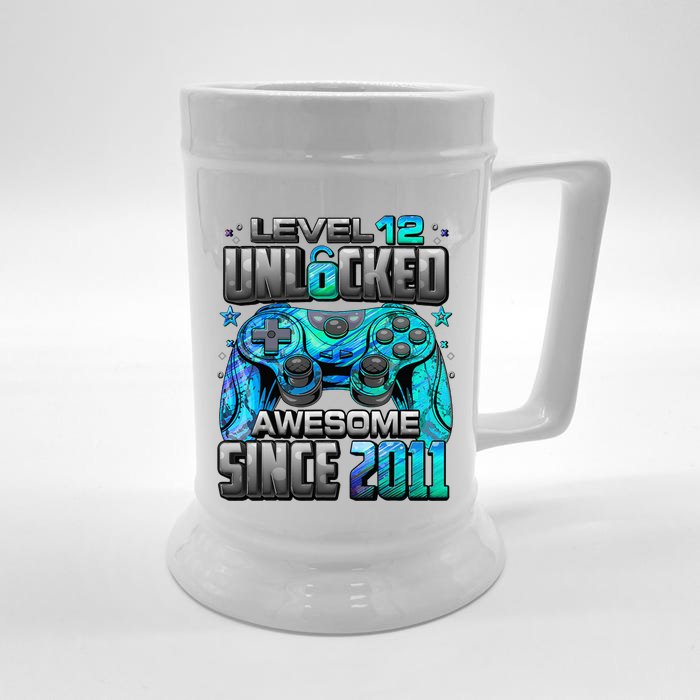 Level 12 Unlocked Awesome Since 2011 12th Birthday Gaming Front & Back Beer Stein