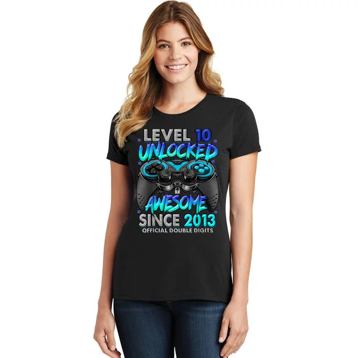 Level 10 Unlocked Awesome Since 2013 10th Birthday Gaming Women's T-Shirt