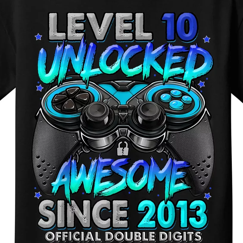 Level 10 Unlocked Awesome Since 2013 10th Birthday Gaming Kids T-Shirt