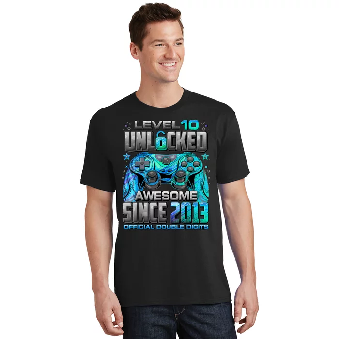 Level 10 Unlocked Awesome Since 2013 10th Birthday Gaming T-Shirt