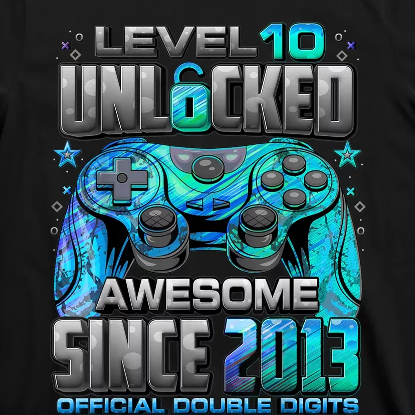 Level 10 Unlocked Awesome Since 2013 10th Birthday Gaming T-Shirt