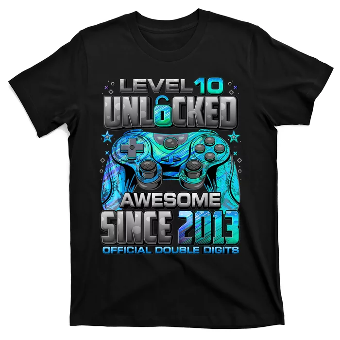 Level 10 Unlocked Awesome Since 2013 10th Birthday Gaming T-Shirt